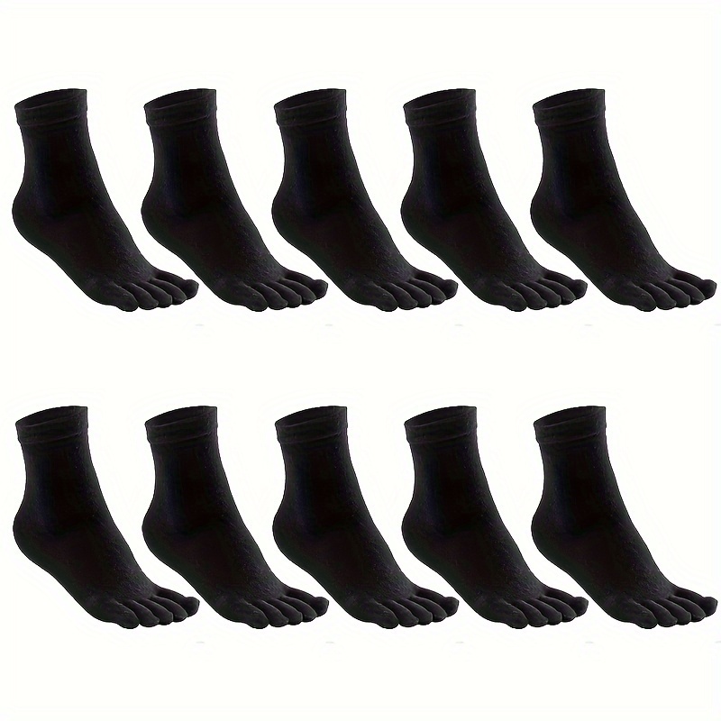 E-shop 10 Paar Five-Finger Socken für Herren, einfarbige, mittellange Socken mit gespaltenem Zehenbereich, atmungsaktive
