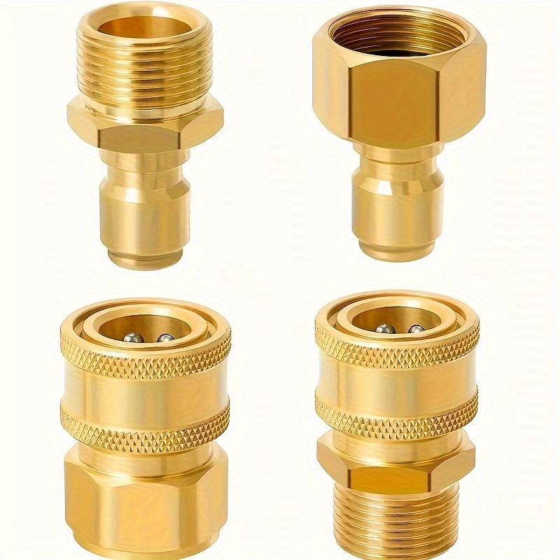 

4pcs, High-pressure Washer Quick Disconnect Adapters, M22-15mm To 3/8" Quick Release Couplers, All Solid Brass Connector