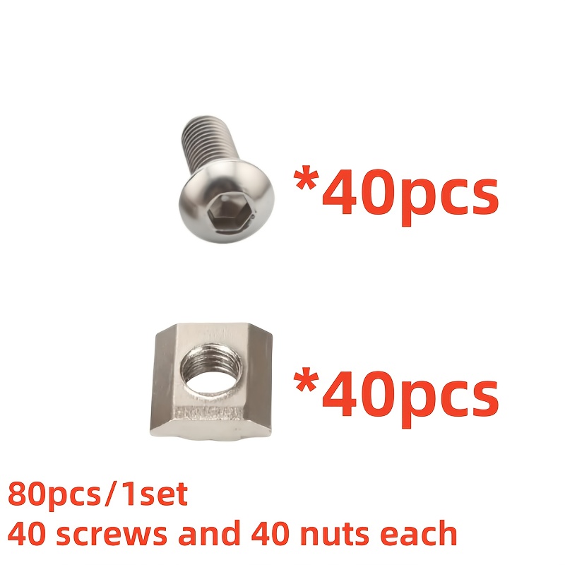 Image of 80pcst Slot Nut And Screw Lock Set, Made Of Stainless Steel And Carbon Steel, 20-type European Standard Aluminum Profile Slider Nut, T-shaped Square Nut, Hexagon Socket