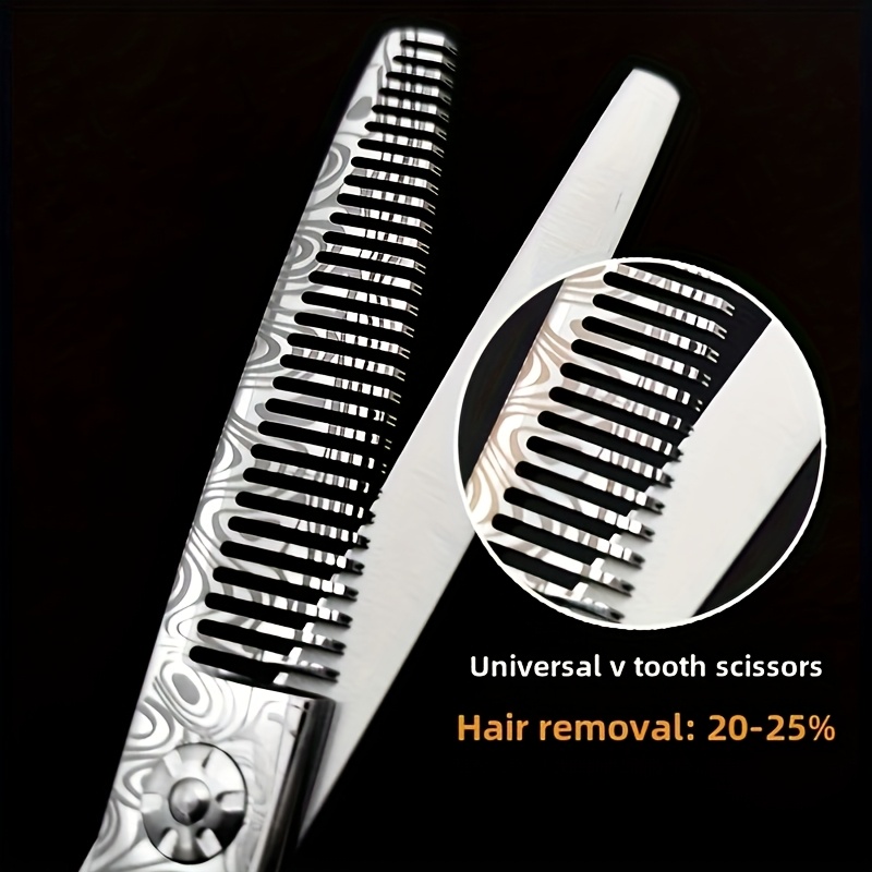 TEMU Damascus Pattern Professional Hair Cutting Scissors Hairstylist Hair Cutting Scissors Flat Cutting Thinning Teeth Cutting Fishbone Cutting