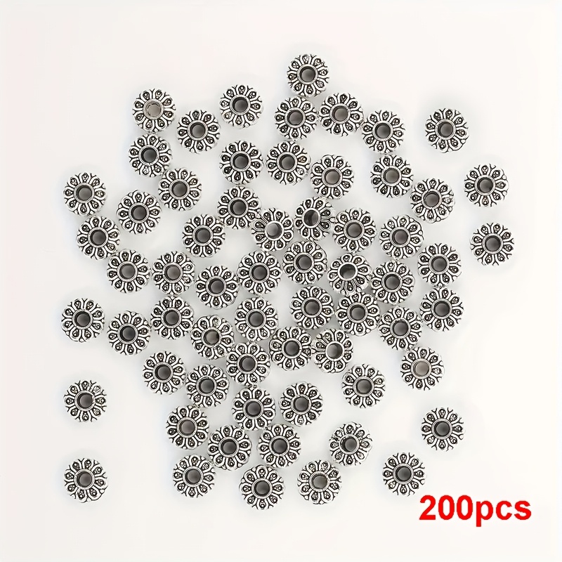 TEMU 200pcs Dual-sided Flower Zinc Alloy Spacer Beads, Vintage Style Decorative Beads, For Making, Necklace & Bracelet Crafting Accessories