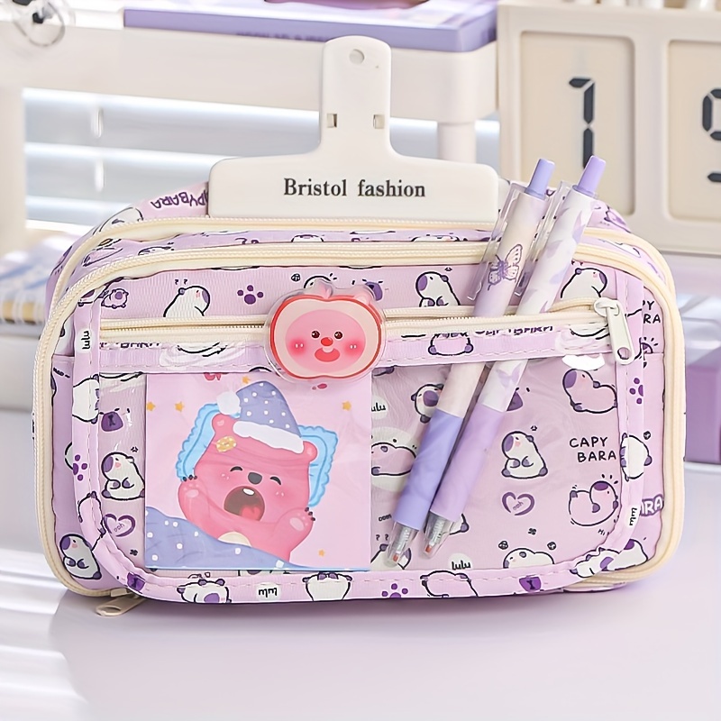 

Large Capacity Creative Pencil Case, Multi-functional Pen & Marker Organizer, Portable Office Desk Stationery Storage Bag, Cosmetic Pouch With Cute Animal Design