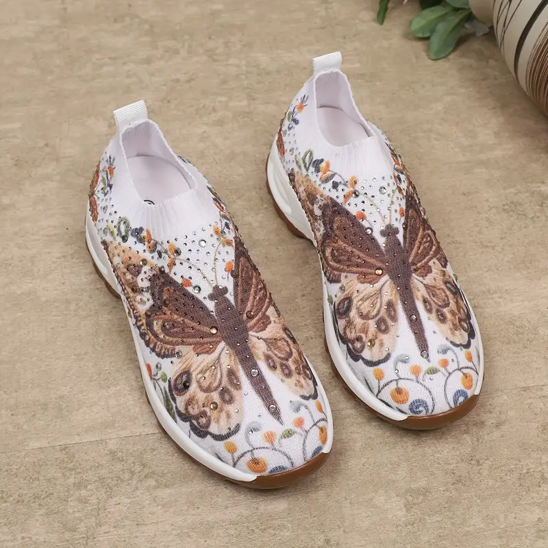 womens fashion sneakers breathable fabric upper eva sole slip on low shoes with positioning printing casual footwear details 2