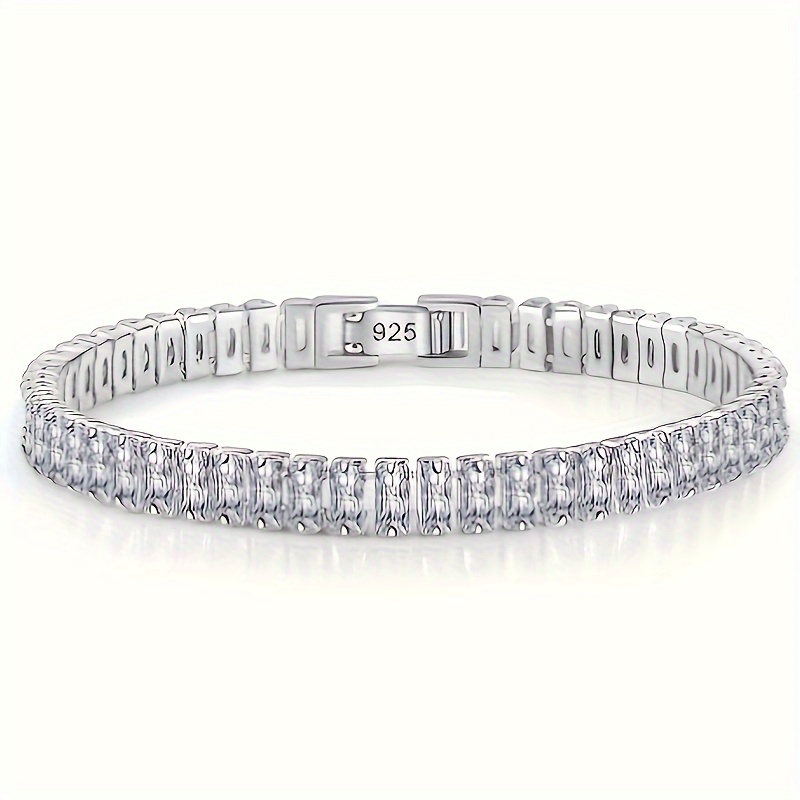 

925 Silvery Mosang Rhinestones Bracelet, Simple And Fashionable, Birthday Gift For Girlfriend,