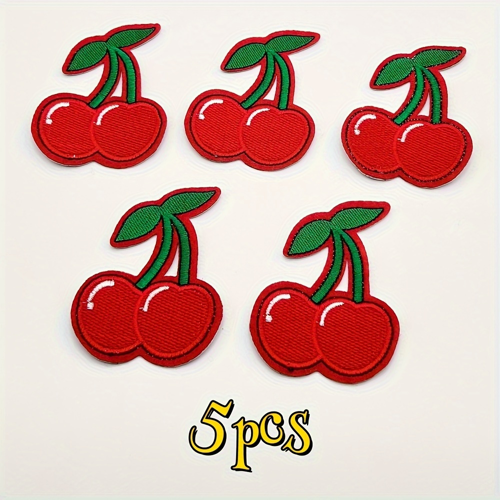 5pcs Large Cherry Embroidery Iron-on Appliques, Jacket, Backpack, Jeans, T-shirt Hot Transfer Patches - Red Embroidery Style Patch Set
