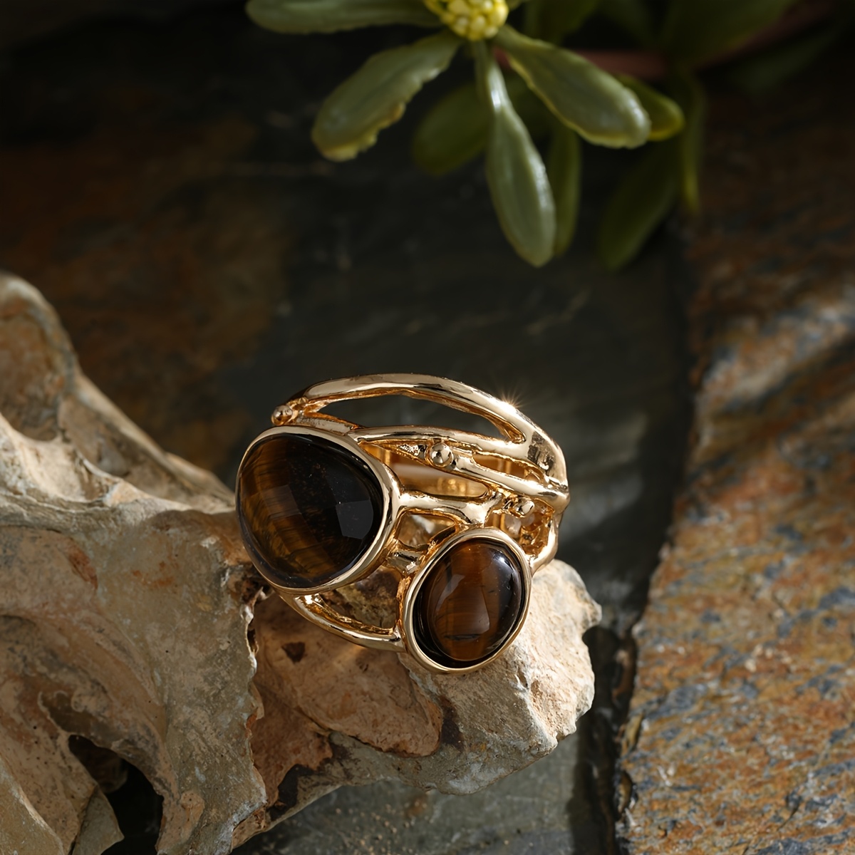 Boho Simple Geometric Natural Stone Amazonite Ring, Adjustable