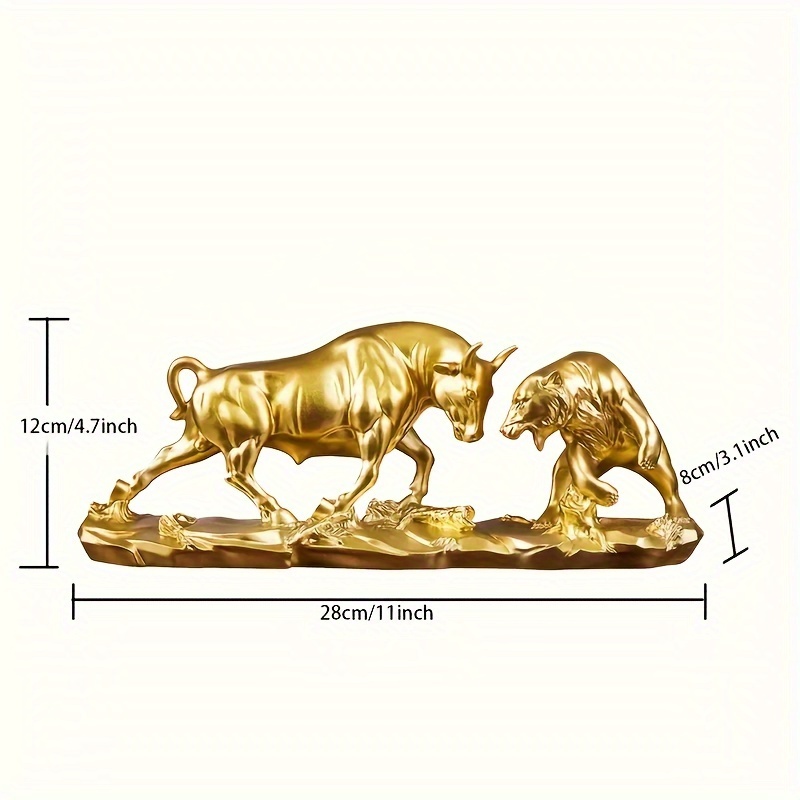 1pc Bull Vs Bear Statue, Golden Resin Figurine, Prosperous Decor, Office Ornament, Gifts For Your
