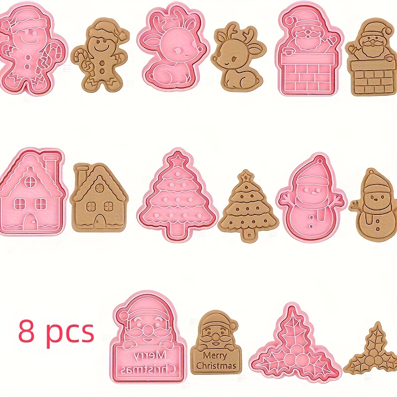 8pcs Christmas Cookie Stamp Set - Fondant Baking Tools Fondant Cookie Molds, Christmas Cookie Molds, Perfect For Party Supplies Party Gifts