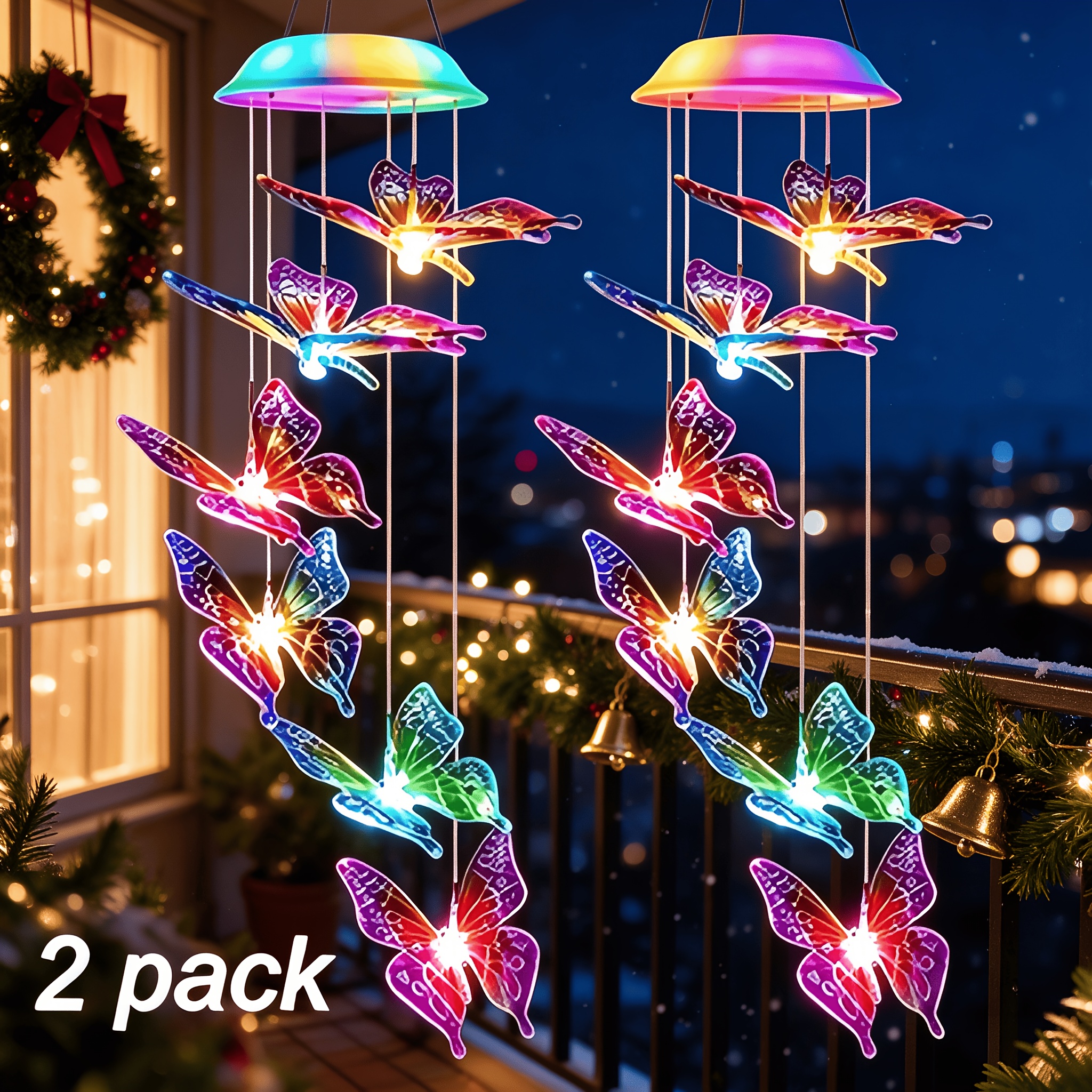 TEMU 1/2pcs Solar Wind Chime Light, Color-changing Wind Chime Light, Ip44 Outdoor, For Garden, Balcony, Courtyard, Windowsill Decoration, Christmas,