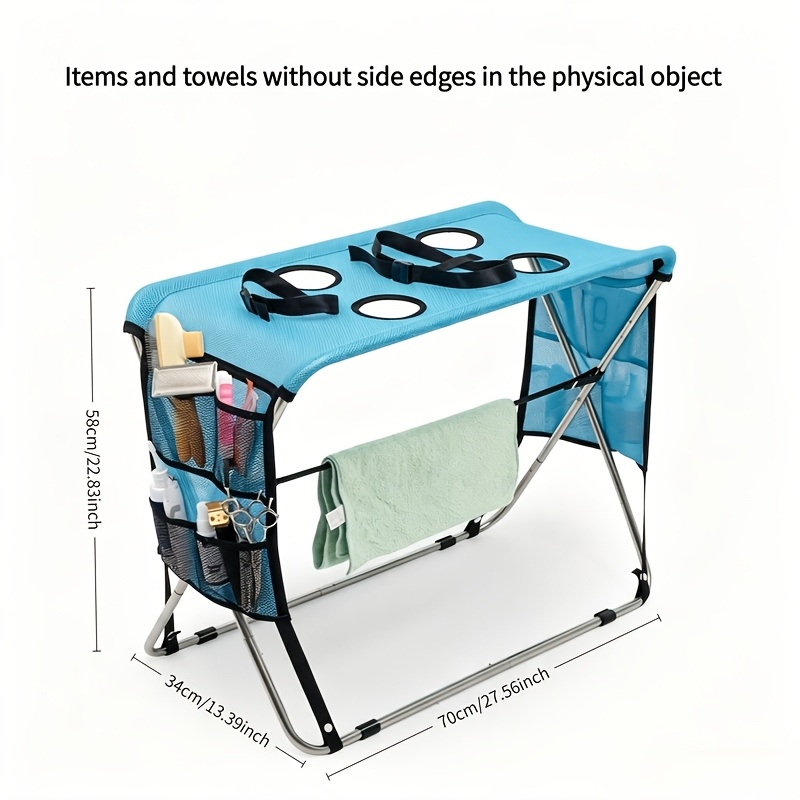 TEMU Pet Grooming Hammock With Stand, Foldable Stainless Steel Stand, Storage Bag For Trimming Nails And Bathing, Foldable Mesh Cat And Dog Grooming