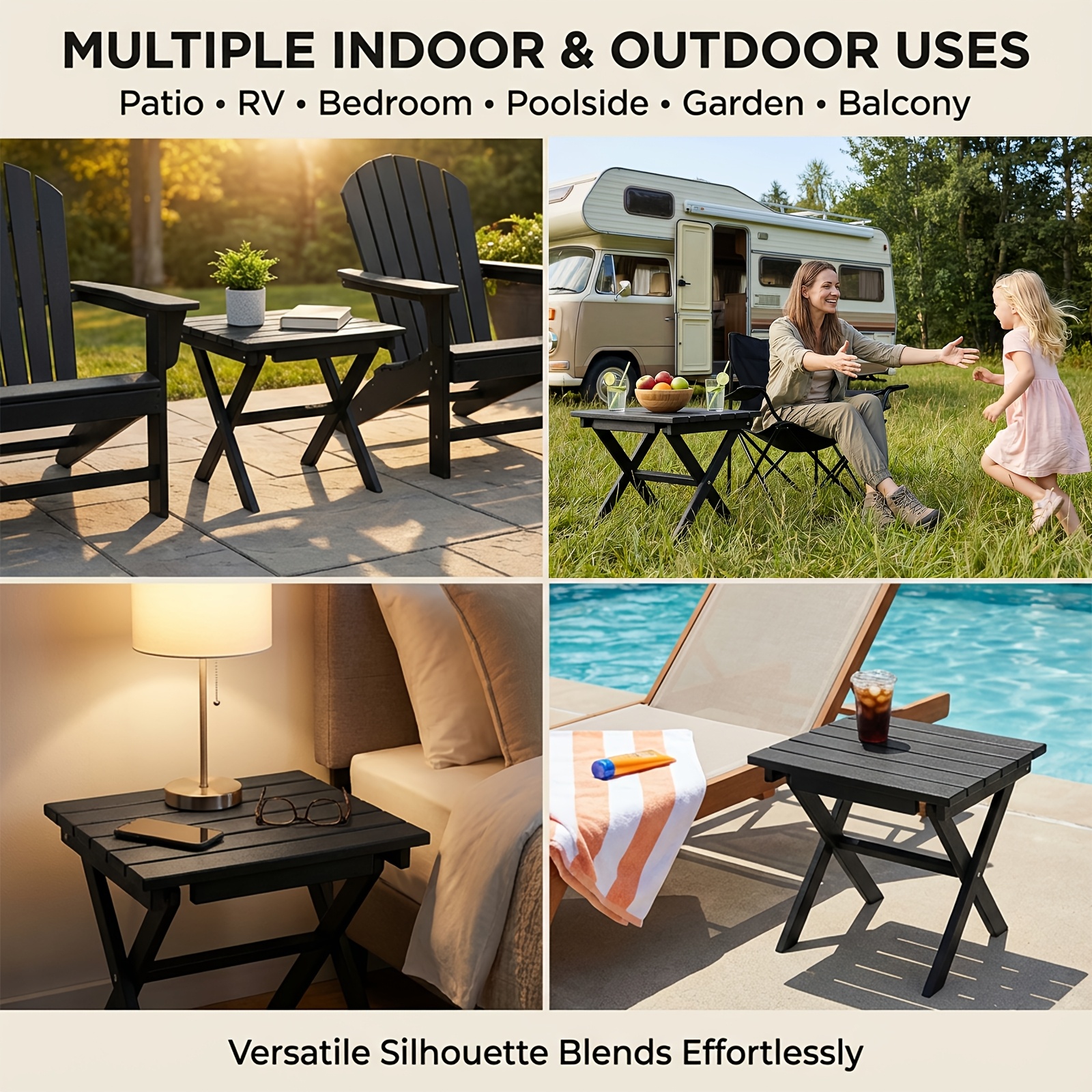 Collapsible Outdoor Side Table, Durable HDPE Adirondack Table, Convenient Portable End Table, Resistant to Weather for Camping, RV, Poolside, Garden, Suitable for Indoor And Outdoor Use