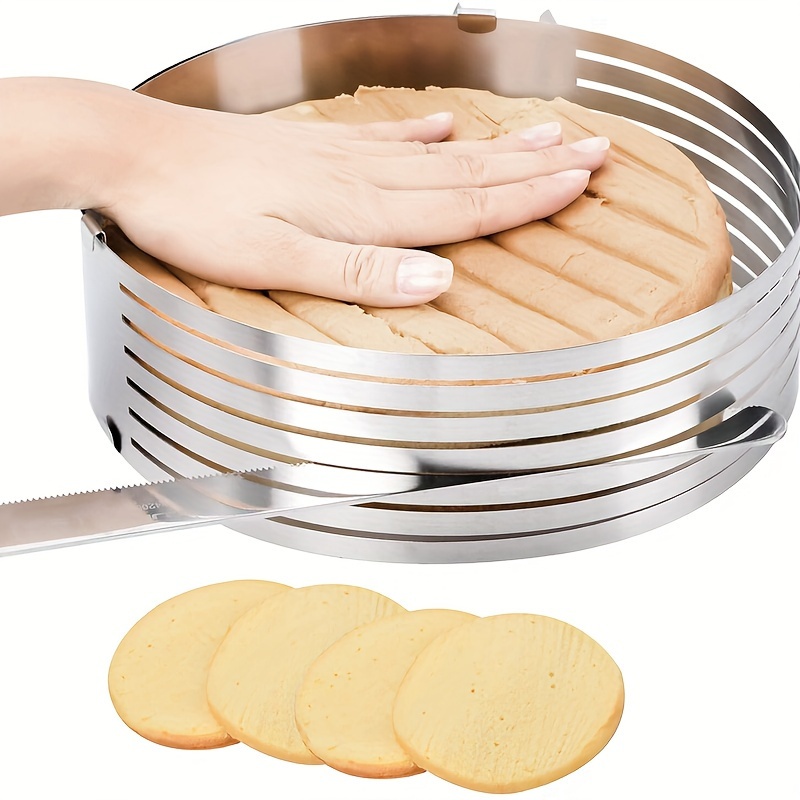 

1pc Adjustable Stainless Steel Mousse Cake Ring, Telescopic Baking Mold, Circular Bread Cake Layer Slicer, 3.14inch High Layered Shape Expandable Kitchen Tool