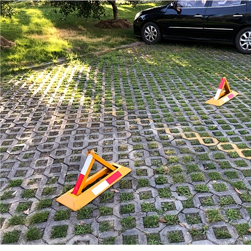 trgovski metalni stoper za кола - жолта боја, дизајн којашто заштитува од неавторизирано паркирање, лесен за инсталација, идеален за домашна и комерцијална употреба, решенија за заштита на простор|модерна естетика|издржлив конструкција, паркинг спајс сејвер детали 8