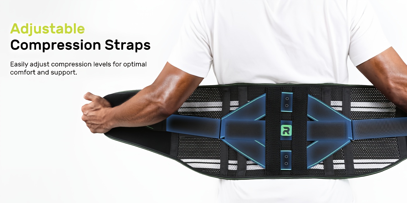 8X Powerful Lumbar Support Back Brace with Massage Pad - Breathable Lower Back Support Belt for Men & Women, Adjustable Strap, Valentines Gift