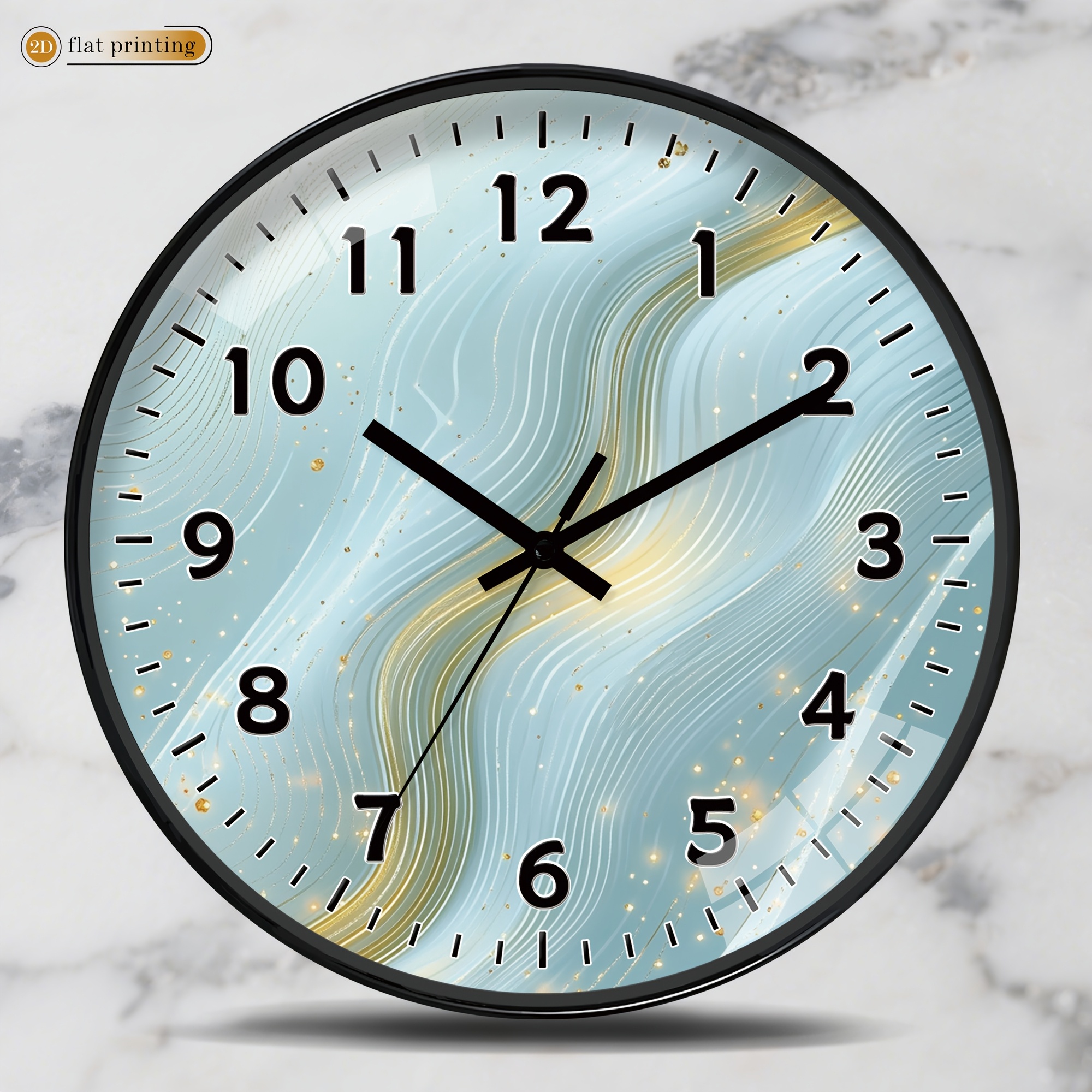 TEMU Plastic Silent Wall Clock- 2d Flat Printed Clock, Modern Light , Abstract Wave Pattern Wall Clock, Suitable For Living Room, Dining Room And