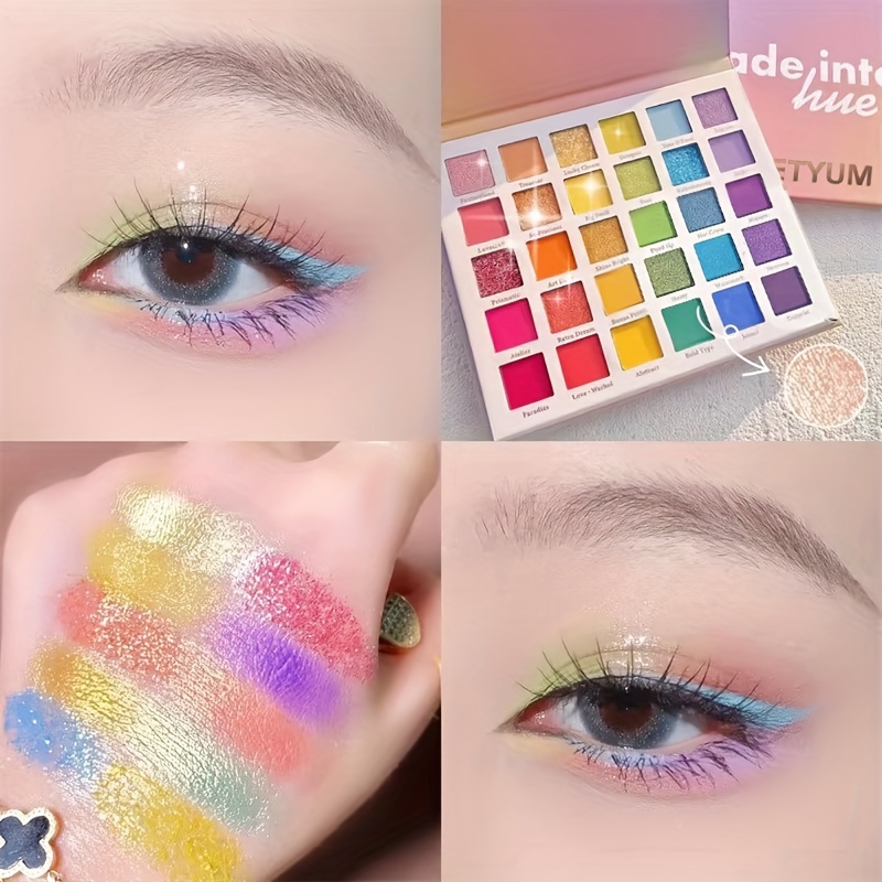 30 color rainbow candy eyeshadow neon multicolor stage makeup artist eyeshadow palette with pearlescent matte and shimmering glitter finish for cosplay makeup for music festival details 1