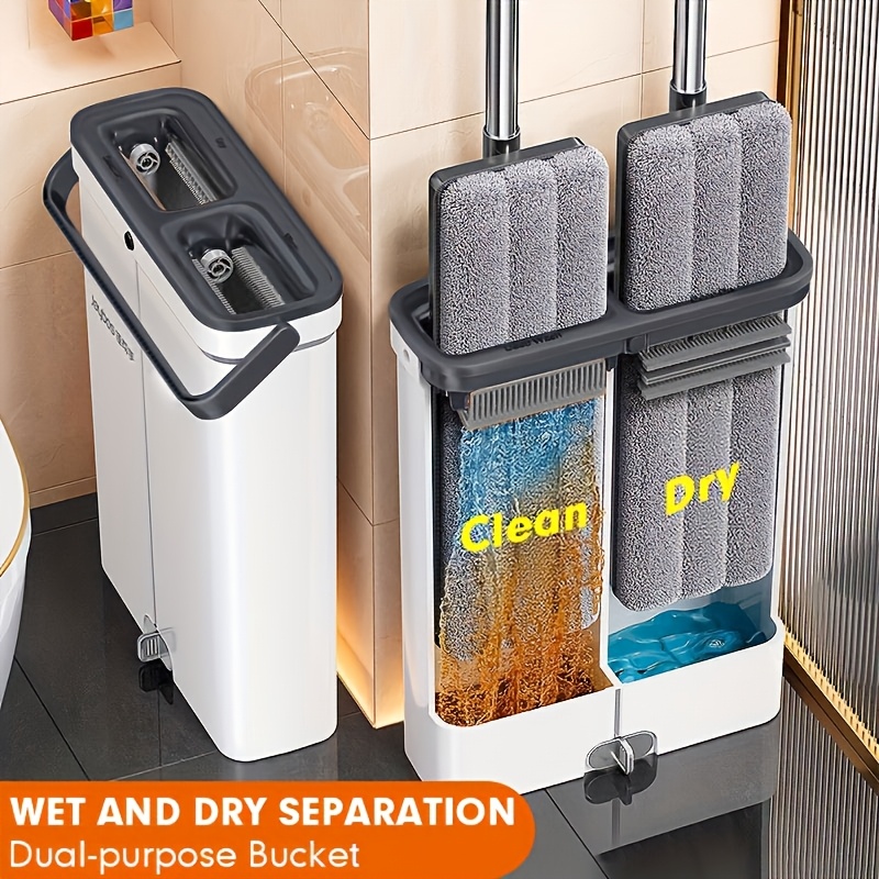 TEMU Set Of Mop And Bucket With Wringer, Featuring 4 Reusable Microfiber Pads, - Floor Mop And Bucket, Suitable For Wet And Dry Cleaning, A 49-inch
