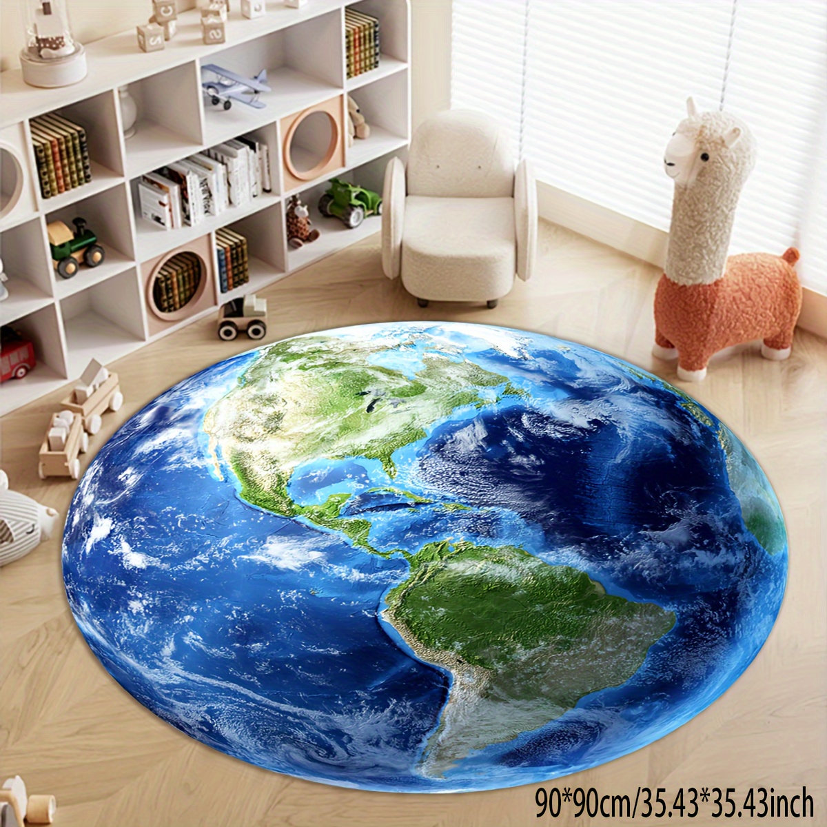 

Creative Round Earth Rug - Machine Washable, Low Pile, Durable Viscose, Suitable For Kids, Home Decor, 23.62" & 35.43" Sizes