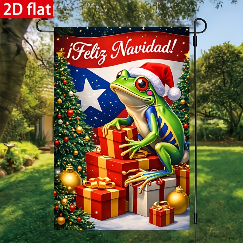 TEMU 2d Flat, 2d Flat 1pc Garden Flag, Puerto Christmas Season Themed Yard Decoration Flag, Spanish " Navidad" Style Outdoor Hanging Flag, Garden