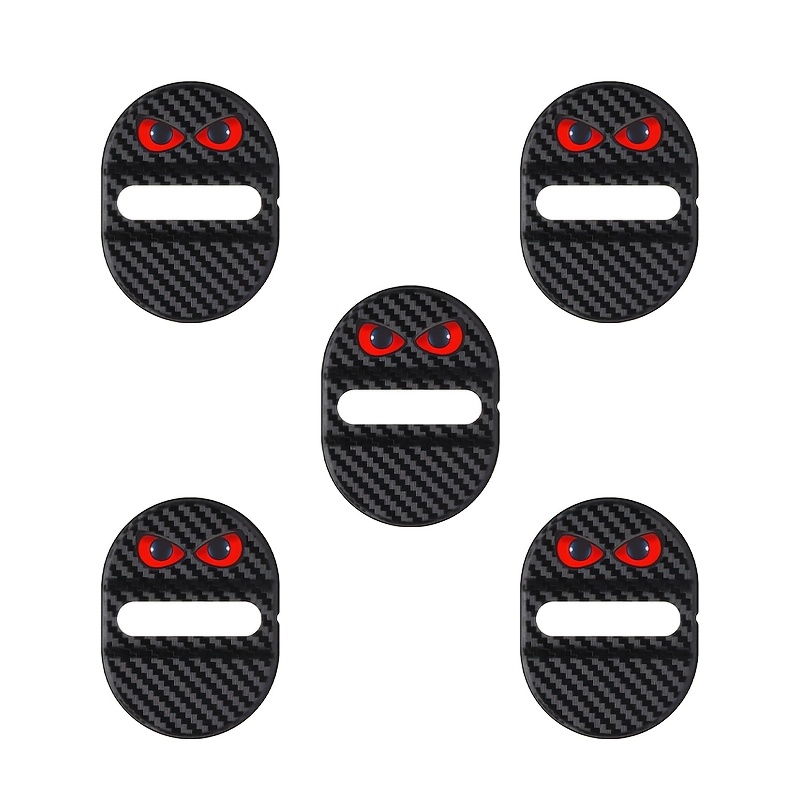 TEMU Lot de 5 protections de serrure de porte de voiture œil de rouge, texture fibre de carbone, coussin d'étanchéité antirouille, absorption des