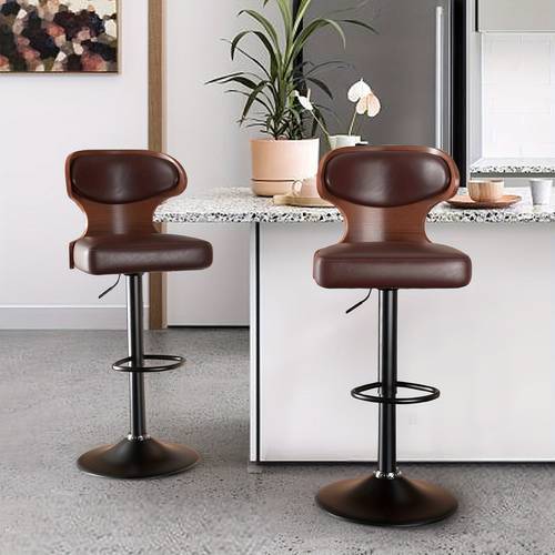bar stools set of 2 for kitchen counter adjustable swivel counter height barstools upholstered faux leather counter stools with back and footrest stool chair for dining room kitchen