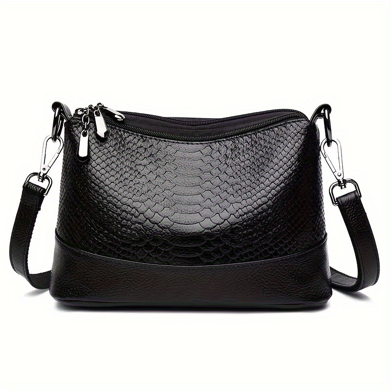 

Stylish Crocodile Pattern Women's Crossbody Bag - Soft, Zippered Pockets, Adjustable Strap, Lightweight & Spacious For Casual - Black, Casual Shoulder Bag | Fashion | Bag