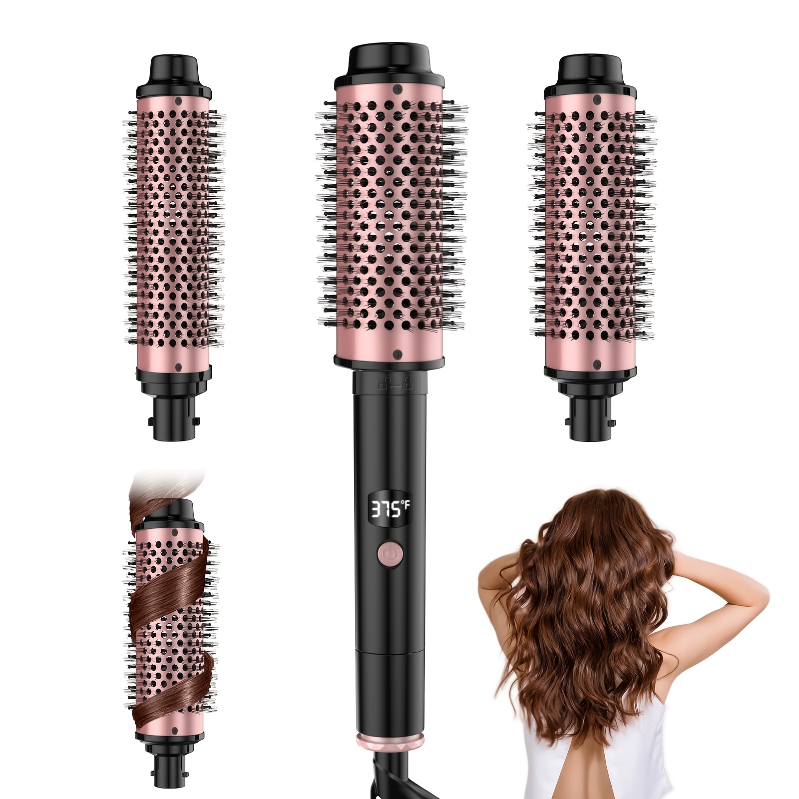 Image of 5-temp Adjustable Hot Air Styling Brush, 3 Interchangeable Barrels (1.25/1.5/1.75 Inch) - -one Curling Wand, Straightener & Volumizer For Fast, Results - Gift For Women