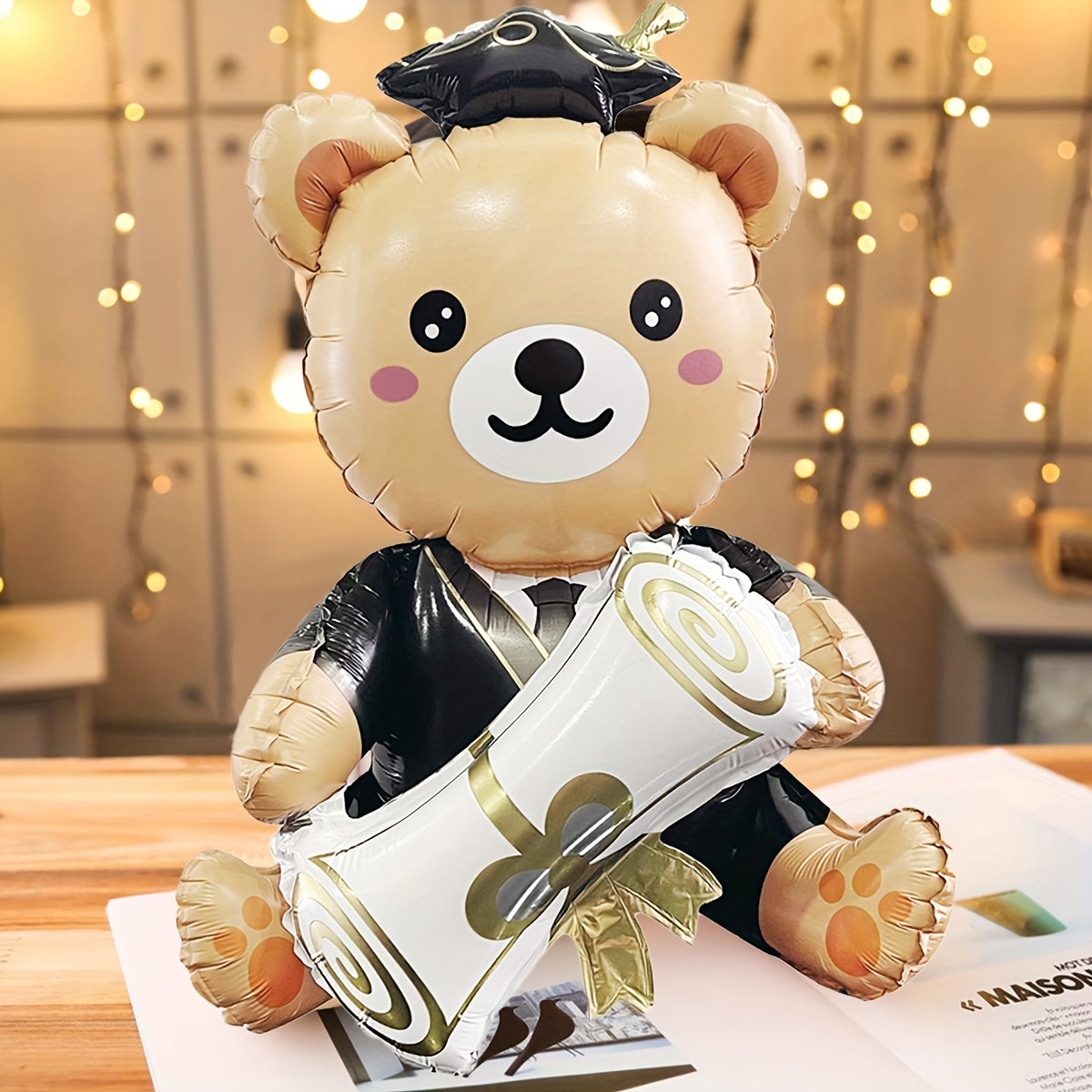 

1pc, 38 Inch Cute Holding Graduation Certificate Bear Aluminum Film Balloon, Graduation Party Balloon - Perfect For School Events And Campus Decoration