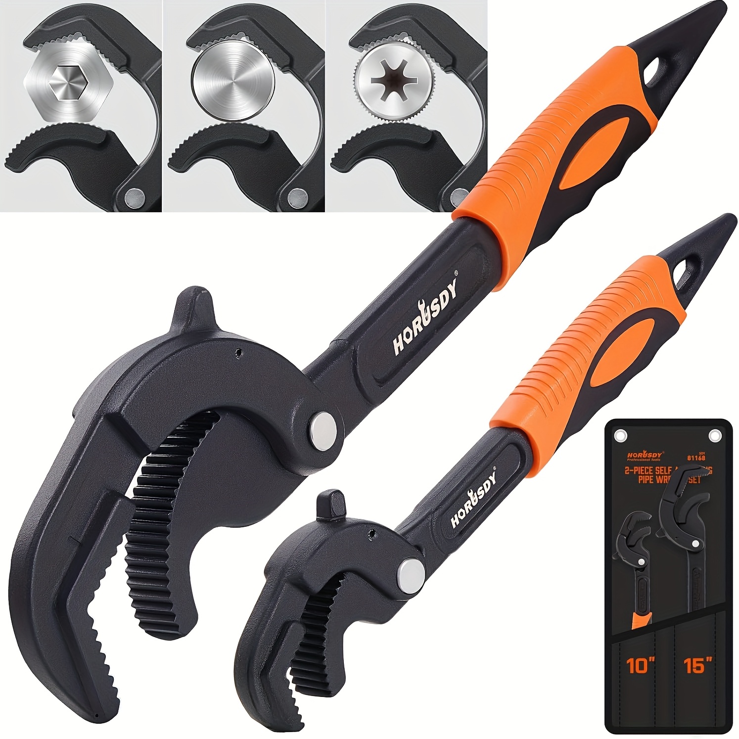 TEMU 2pcs Heavy Duty Adjustable Wrench Set, 10" And 15" Pipe Wrench For Plumbing Spanner For 14-63mm Irregular Nuts, Pipes, Fixtures