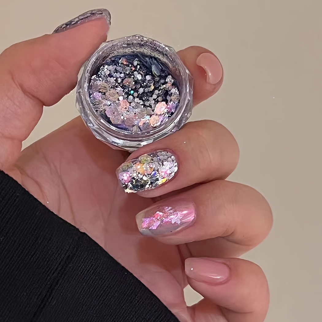 Laser Hexagon Nail Glitter Sequins Holographic Spangles - Temu