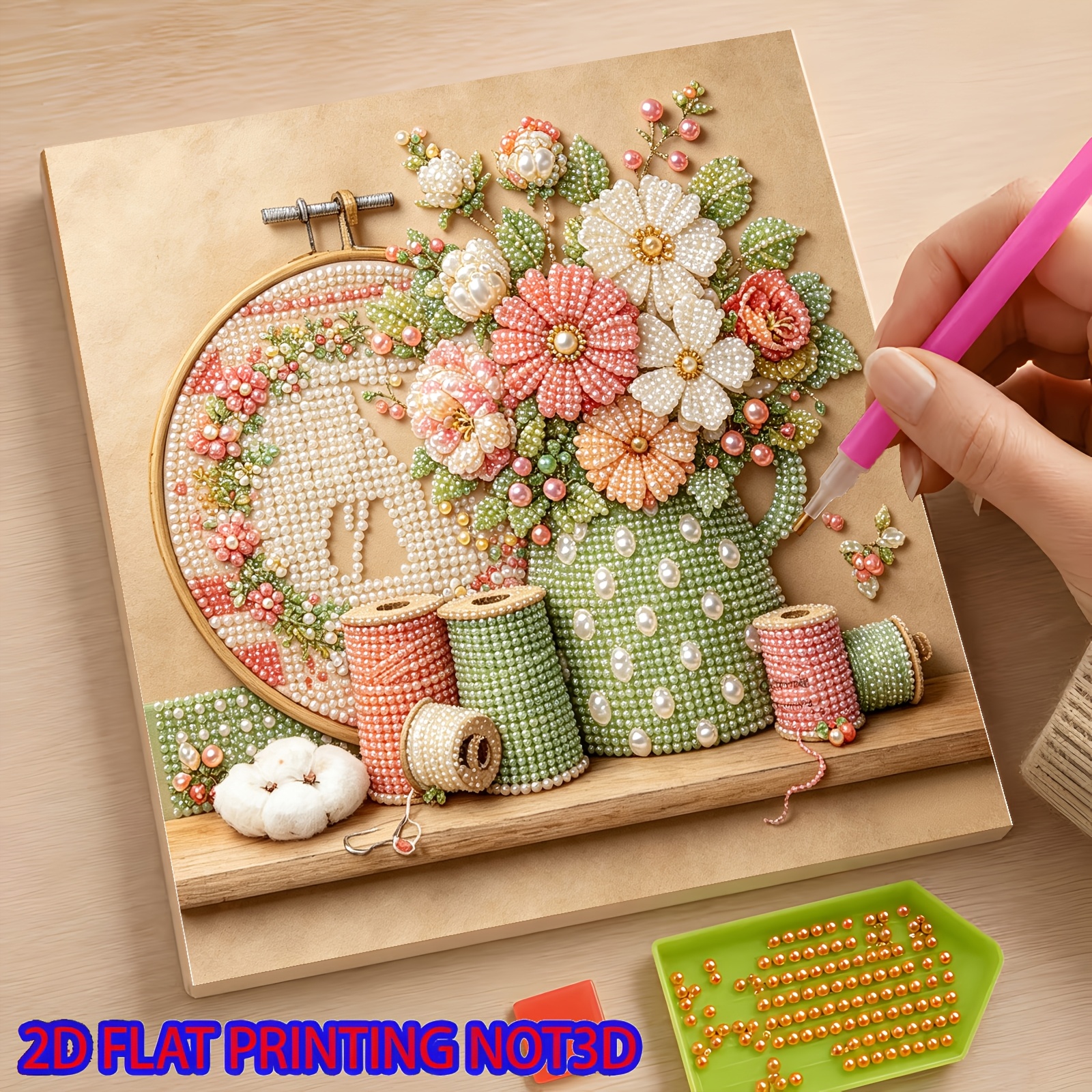 TEMU 2d Flat 1pc Studio Floral Charm Christmas Series Pearl Painting Hand-glitter Creative Diamond Painting Kit, Includes Pearls And Some Diamonds,