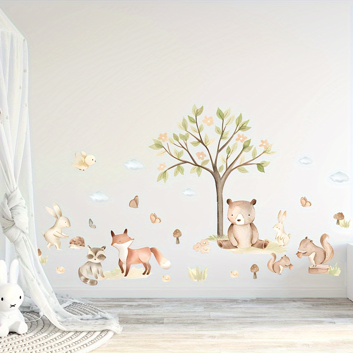 Big Tree Cloud Cartoon Animal Wall Sticker Living - Temu