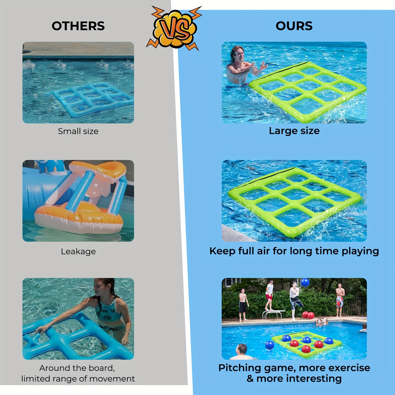 Pool Toys Games Set - Tic-Tac-Toe Inflatable Pool Toy with 10 Balls - 2-10 Players