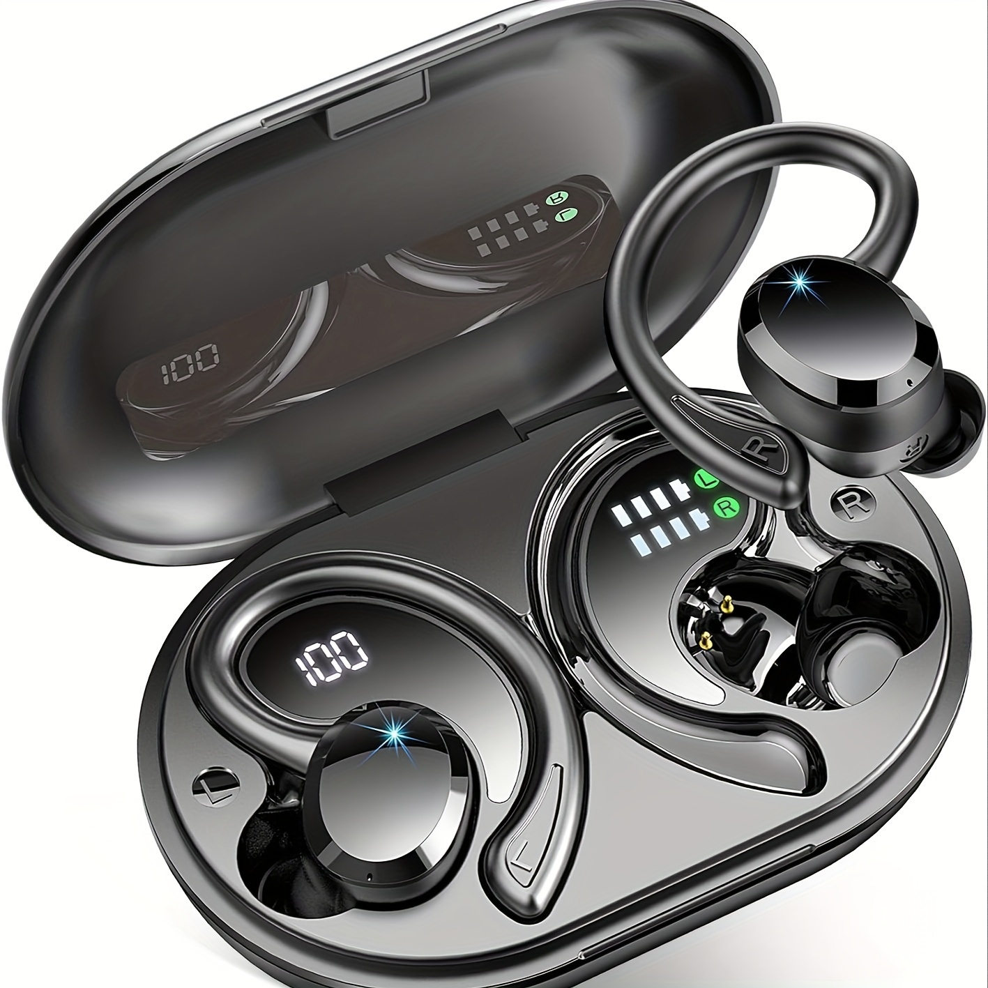 

Q38 Wireless Earbuds, Wireless Headphones With Hd Mic, Stereo Noise Cancelling Earbud, 48h Wireless 5.3 Headphones Dual Led Display, Sport Wireless Earphones With Earhooks, Usb-c