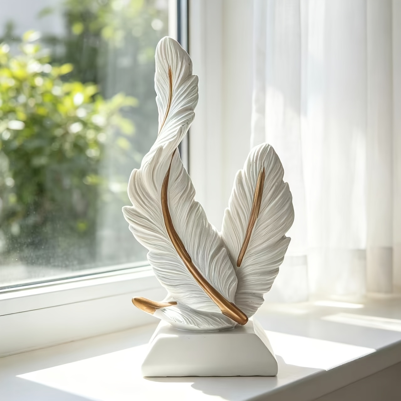 TEMU 1 pieza adorno de pluma de resina artística de para el hogar, , entrada, sala de modelos, decoración , nueva inauguración de casa, hogar,