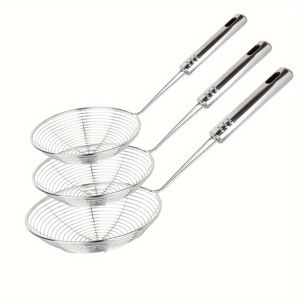 

Stainless Steel Spider Strainer Set, 3-piece Wire Skimmer Spoon With Long Handle For Frying, Pasta, Noodles - Food Contact Safe Cookware