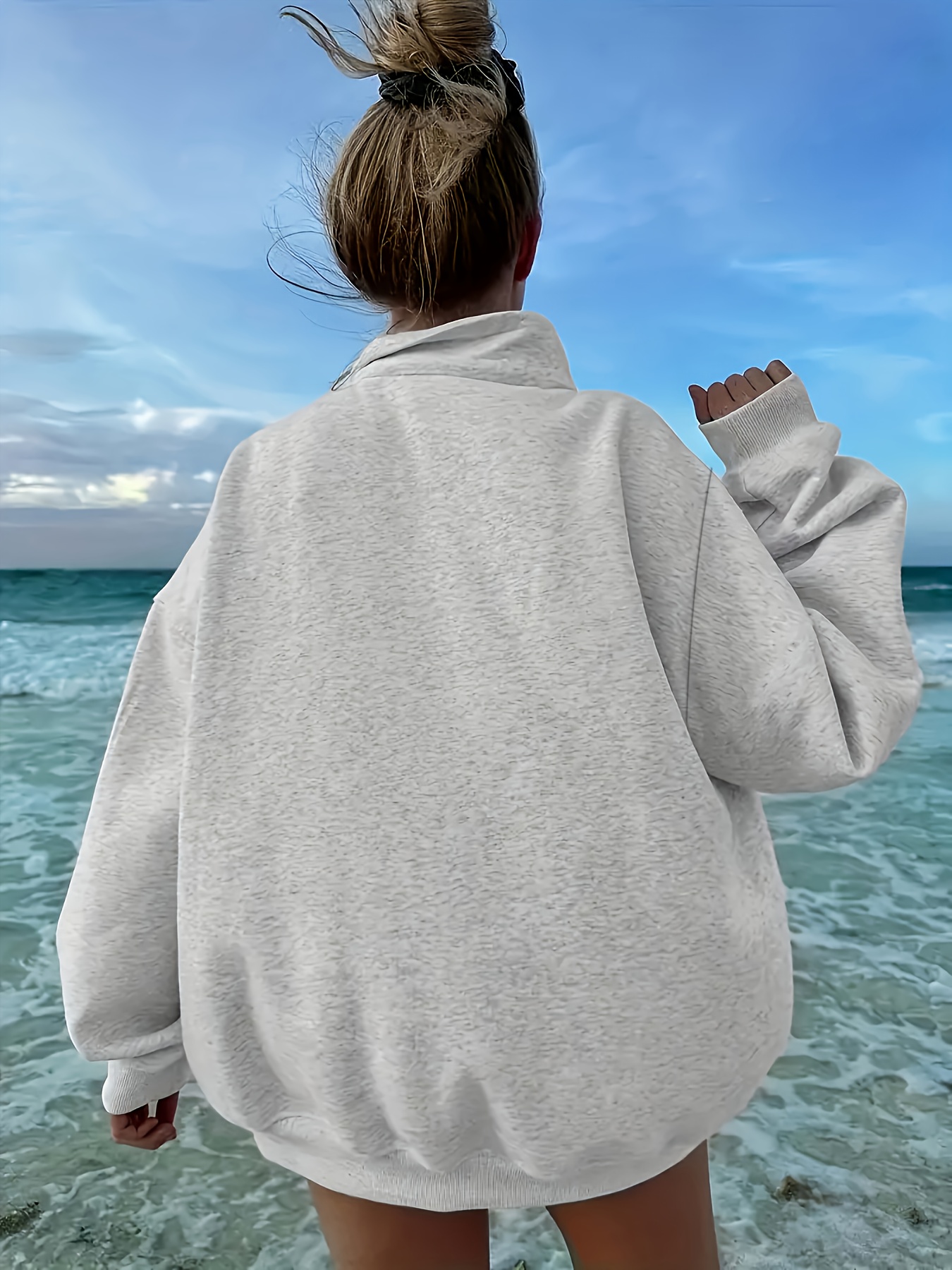 womens casual solid color half zip sweatshirt soft Temu Saudi Arabia