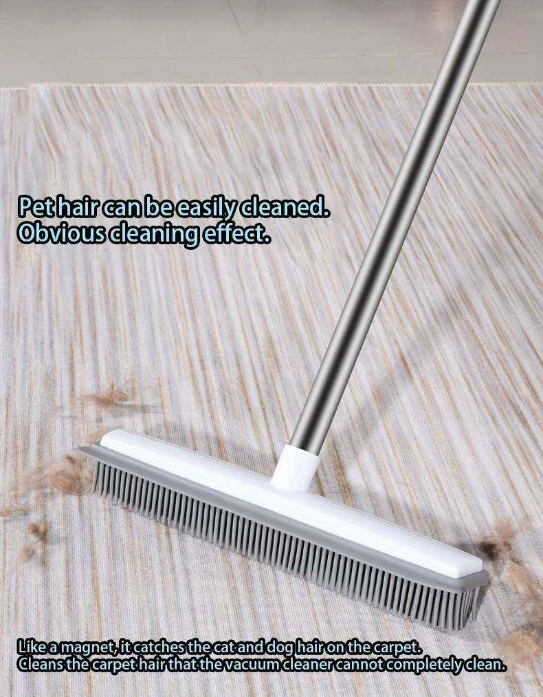 1pc extendable rubber broom with scraper stainless steel silicone multi function floor brush for carpet hardwood tile window cleaning retractable pet hair removal tool for living room bedroom outdoor toilet kitchen broom sweeping floor details 5