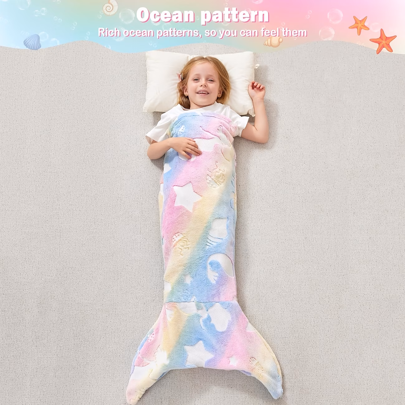 1pc Mermaid Tail Blanket - Glow-in-the-Dark Plush Mermaid Wearable Blanket 1pc mermaid tail blanket glow in the dark plush mermaid wearable blanket soft flannel blanket for girls teens and mermaid unicorn sleeping bag ideal for birthdays and kindergarten decor 250gsm Product details 8