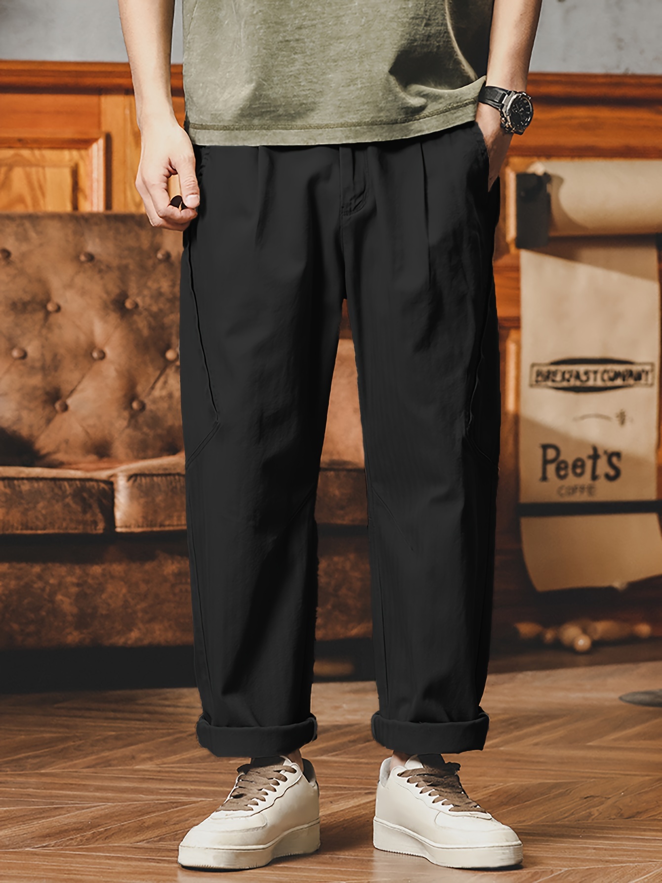 Straight Cotton Trousers for Men Casual Pants Man Baggy Loose