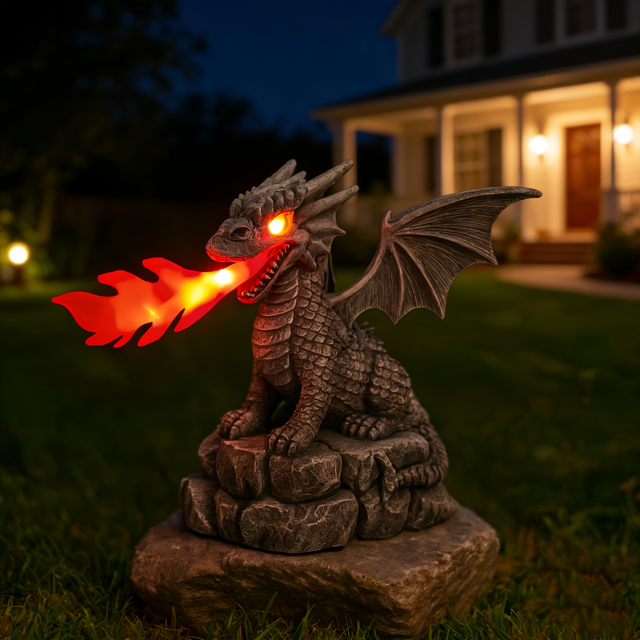ドドラゴン像ガーデンライト 炎を吐くドラゴン像デコレーション