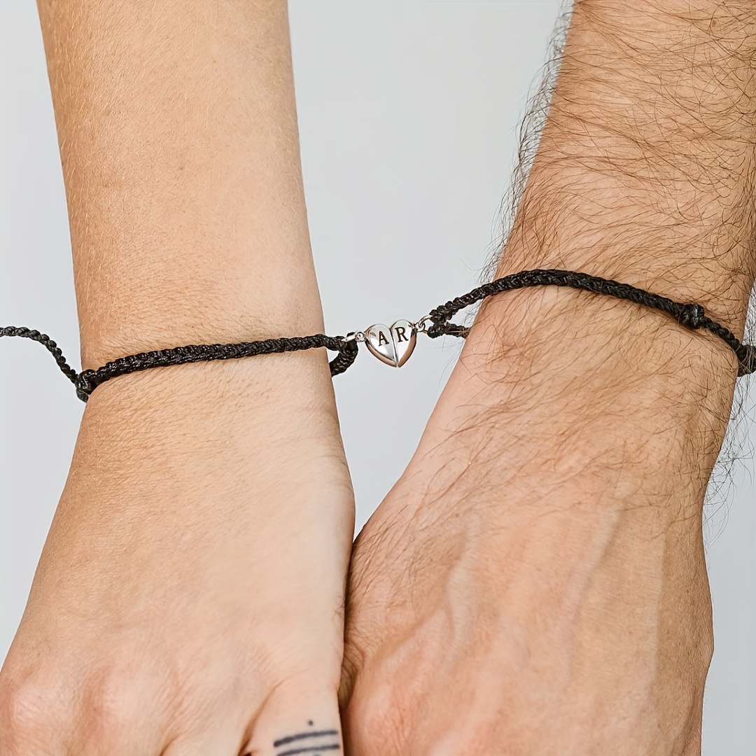 Custom Couple Bracelets – Handmade Adjustable Rope With Initial Letter, Matching Set For Him & Her, Valentine's Or Anniversary Gift