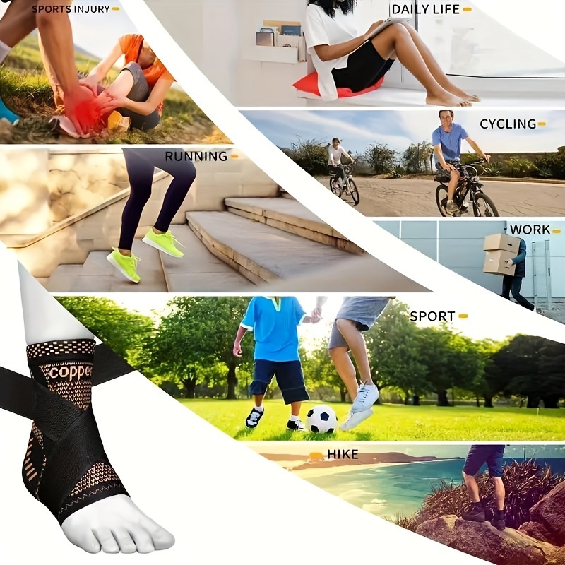 set of 2 adjustable copper ankle supports designed for high   and compression ideal for and fitness features a removable strap breathable nylon fabric and patella tracking for   stability hand wash only Product details 4