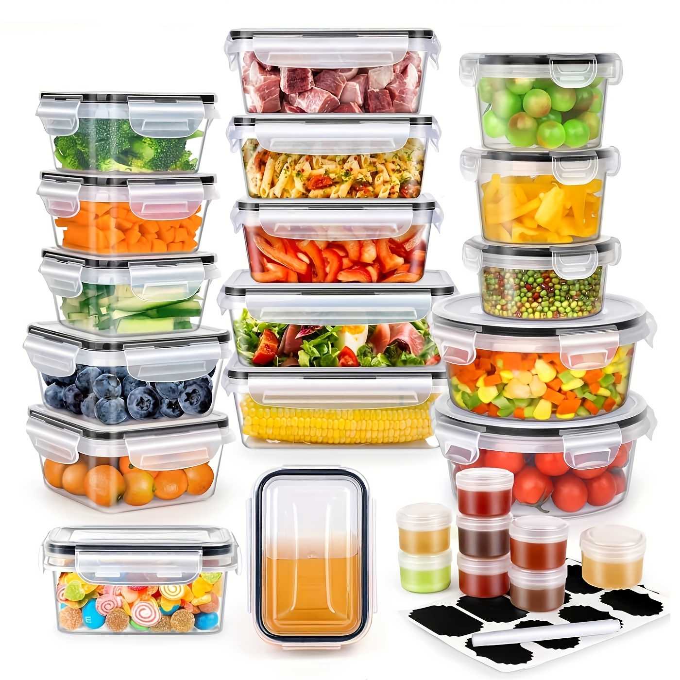 TEMU 50pcs Food Storage Containers With Airtight, Plastic Lunch Containers For Pantry Kitchen Organization Storage (25 + 25 Containers), Meal Prep Containers With Labels & Marker