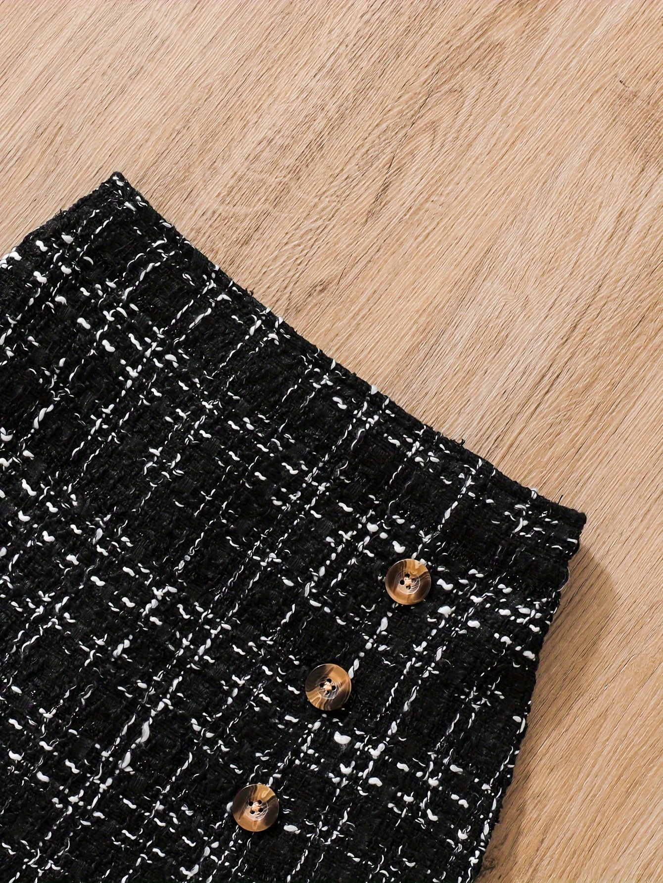 Flounce Trim Long Sleeve Top Tweed Knit Skirt