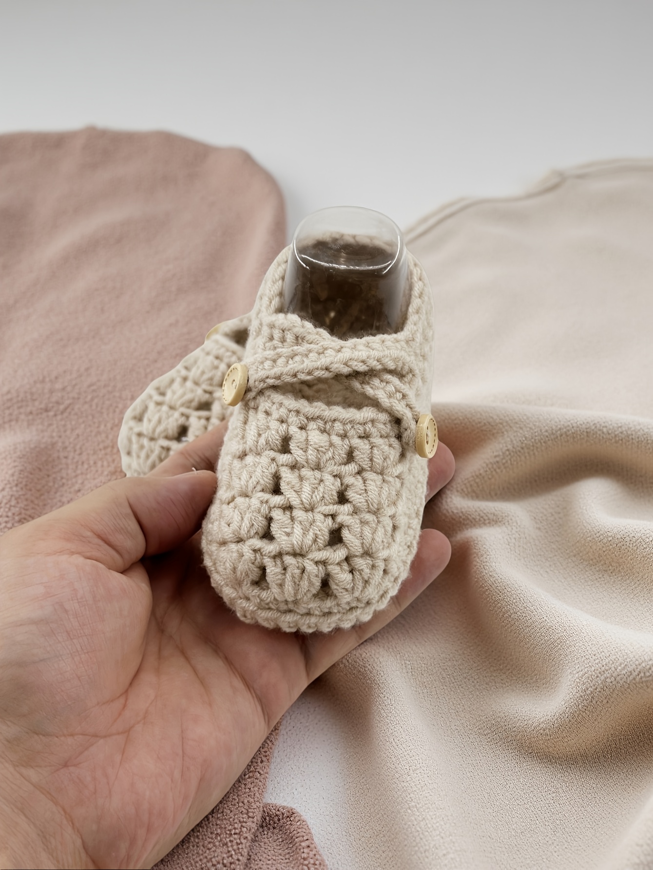 Baby & Toddler Knitted Slip-On Shoes - Soft Breathable Fabric First Walkers with Golden Button Closure, Cozy Indoor/Outdoor Footwear for Infants, Cute Grid Pattern All-Season Casual Shoes, Toddler Shoes, Everyday Infant Wear, Charming Infant Design, Durable Woven Texture