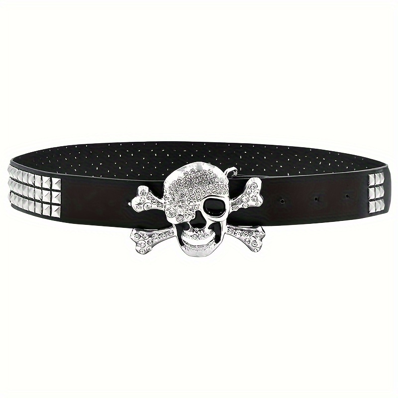 

1pc Pu Women's Belt With Skull Head, Fashionable And Women's Leather Belt