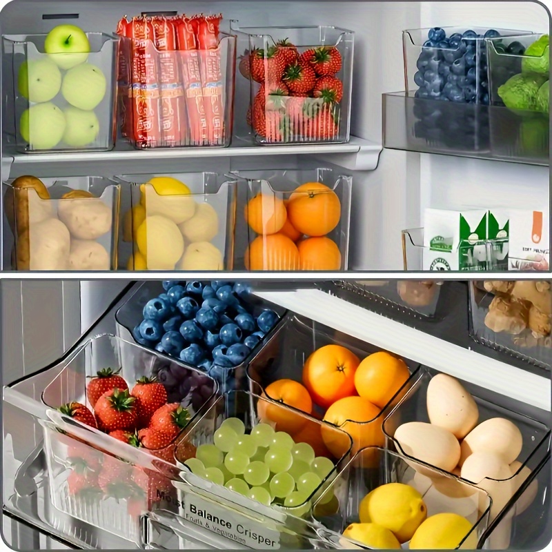 

6pcs Stackable Refrigerator Storage Bins Set - Transparent, Bpa-free Plastic Containers For Fruits, Vegetables & Snacks - Space-saving Kitchen Organizer