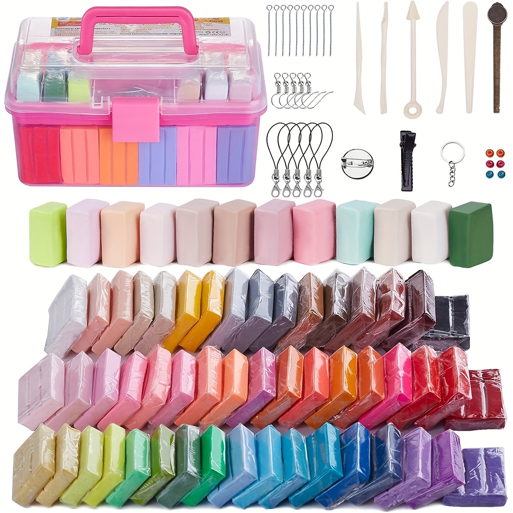Easter/Halloween/Christmas Gift Polymer Clay Kit - 62 Colors DIY Mold Oven Bake Clay with Storage Box, Magic Modeling Clay with Sculpting Tools, Ideal for Sculpture, Crafting, DIY Projects. Adult/Artist Friendly Ideal Gifts