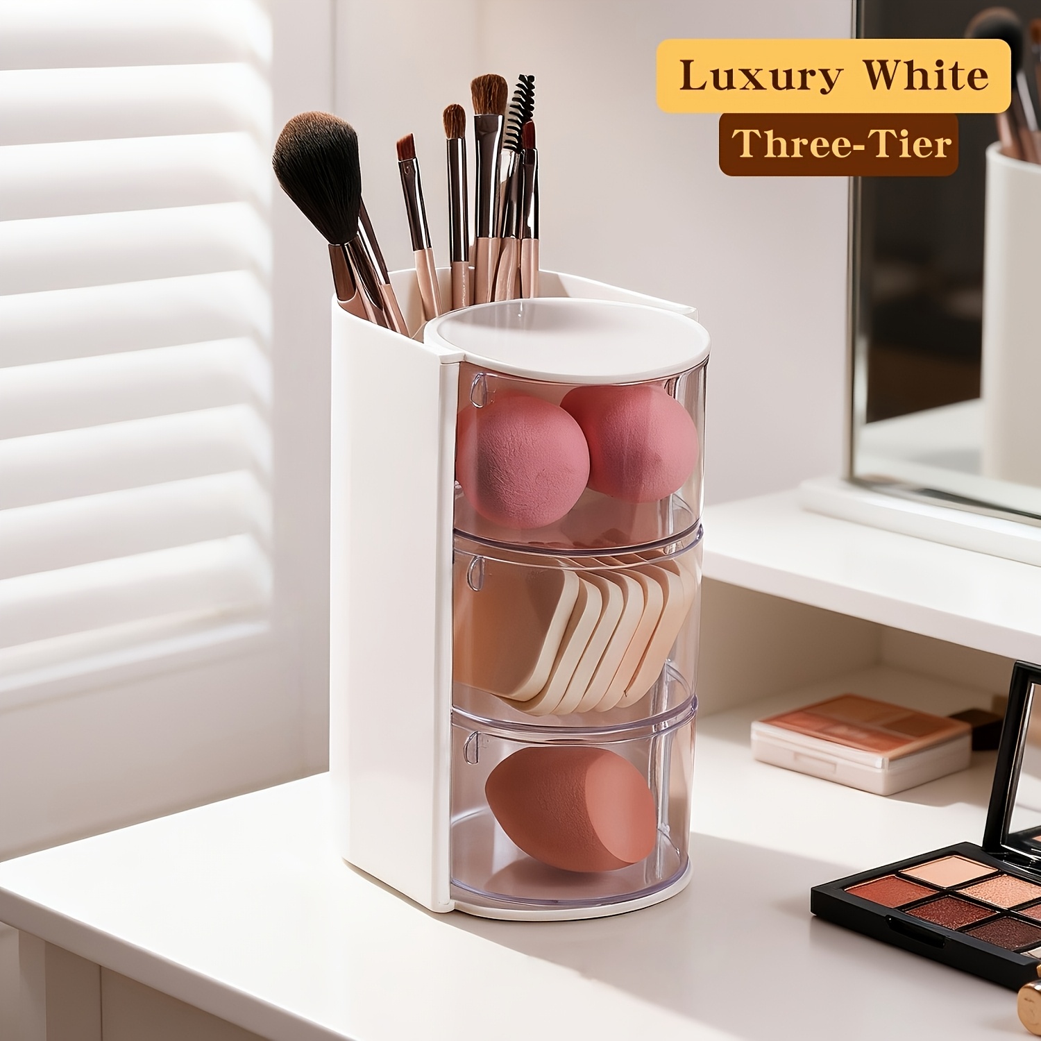 TEMU Zxf-1pc Rotating Transparent Cosmetic Storage Box, Desktop Drawer Organizer, Hair Accessory Organizer | Dust-proof Plastic Material, Rotating